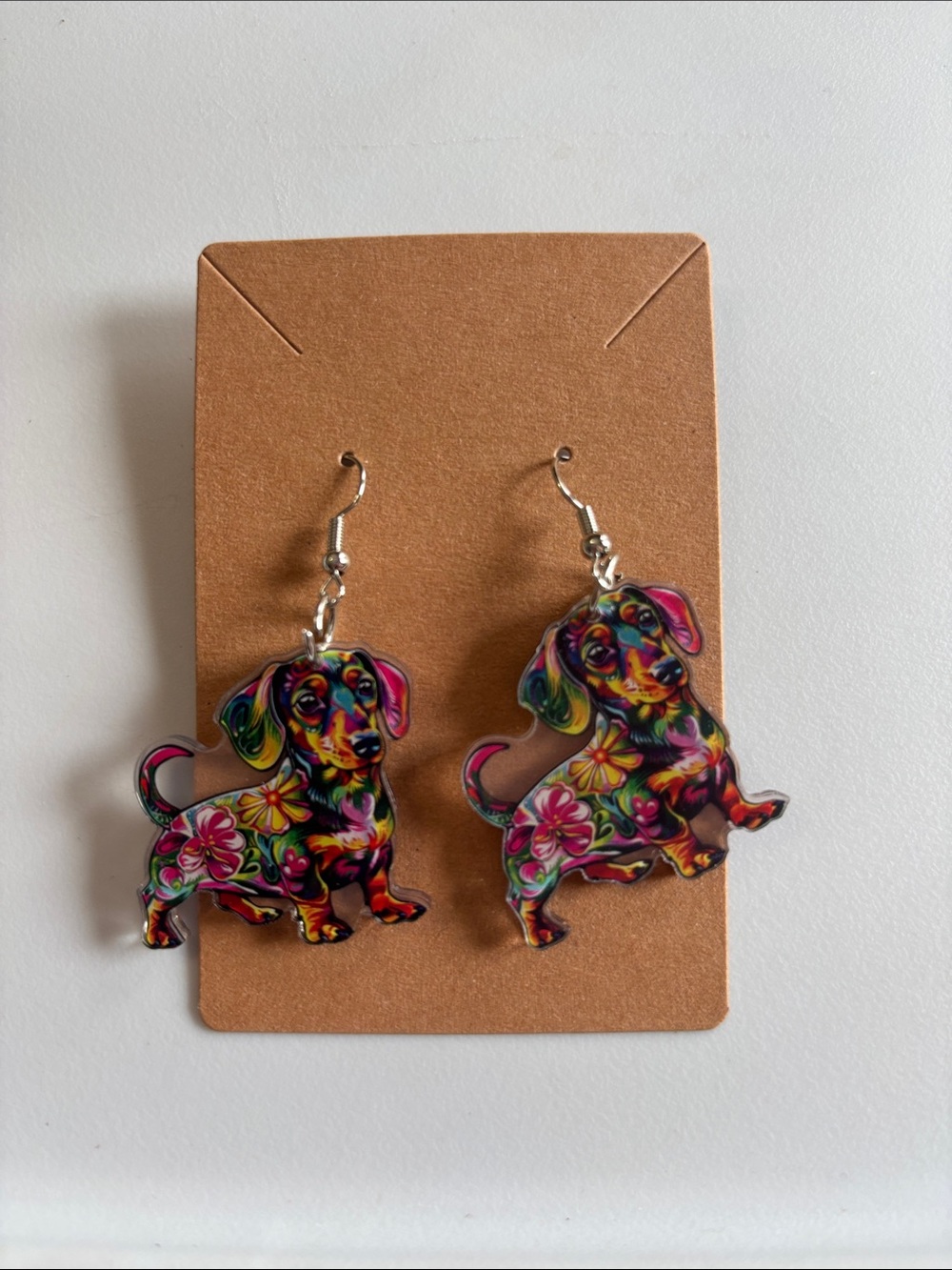 Fashion Jewelry Colorful Floral Dachshund Earrings